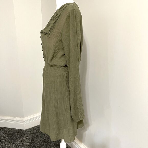 Zara Dress Womens Size Medium Embroidered Lined Khaki Green Long Sleeve Mini - Picture 4 of 11
